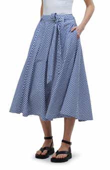 Madewell Stripe Flare Poplin Midi Skirt
