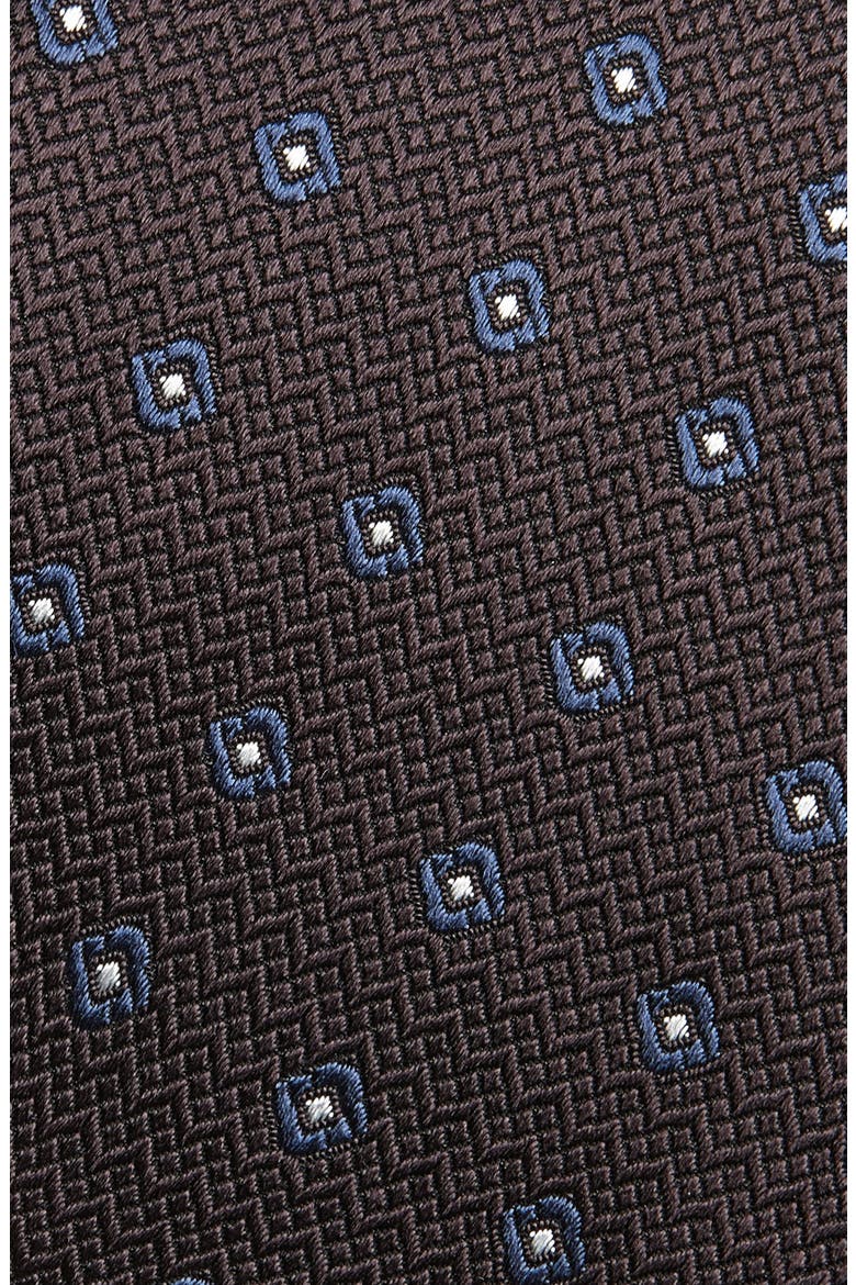 Geometric Silk Tie, Alternate, color, DARK BROWN FAN