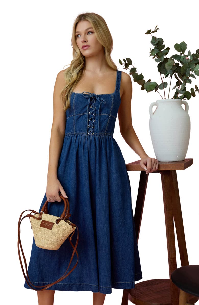 Blu Pepper Lace-Up Midi Dress, Alternate, color,