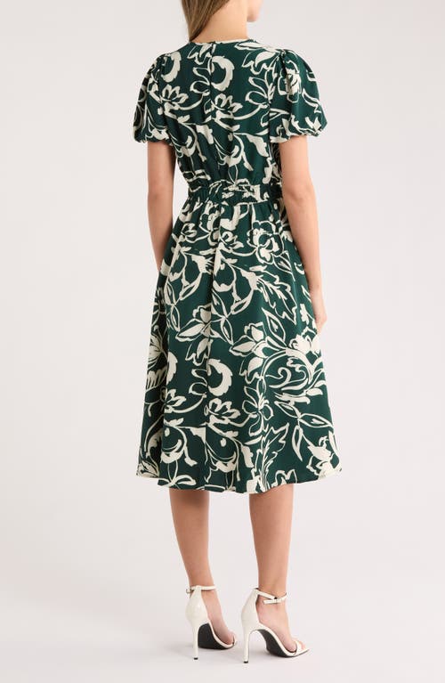 London Times Puff Sleeve Midi Dress In Green