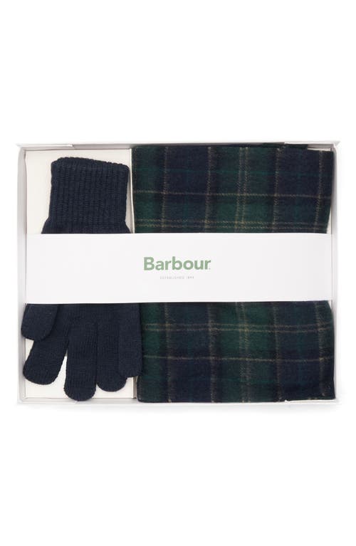 Barbour Tartan Wool Scarf & Gloves Set In Green