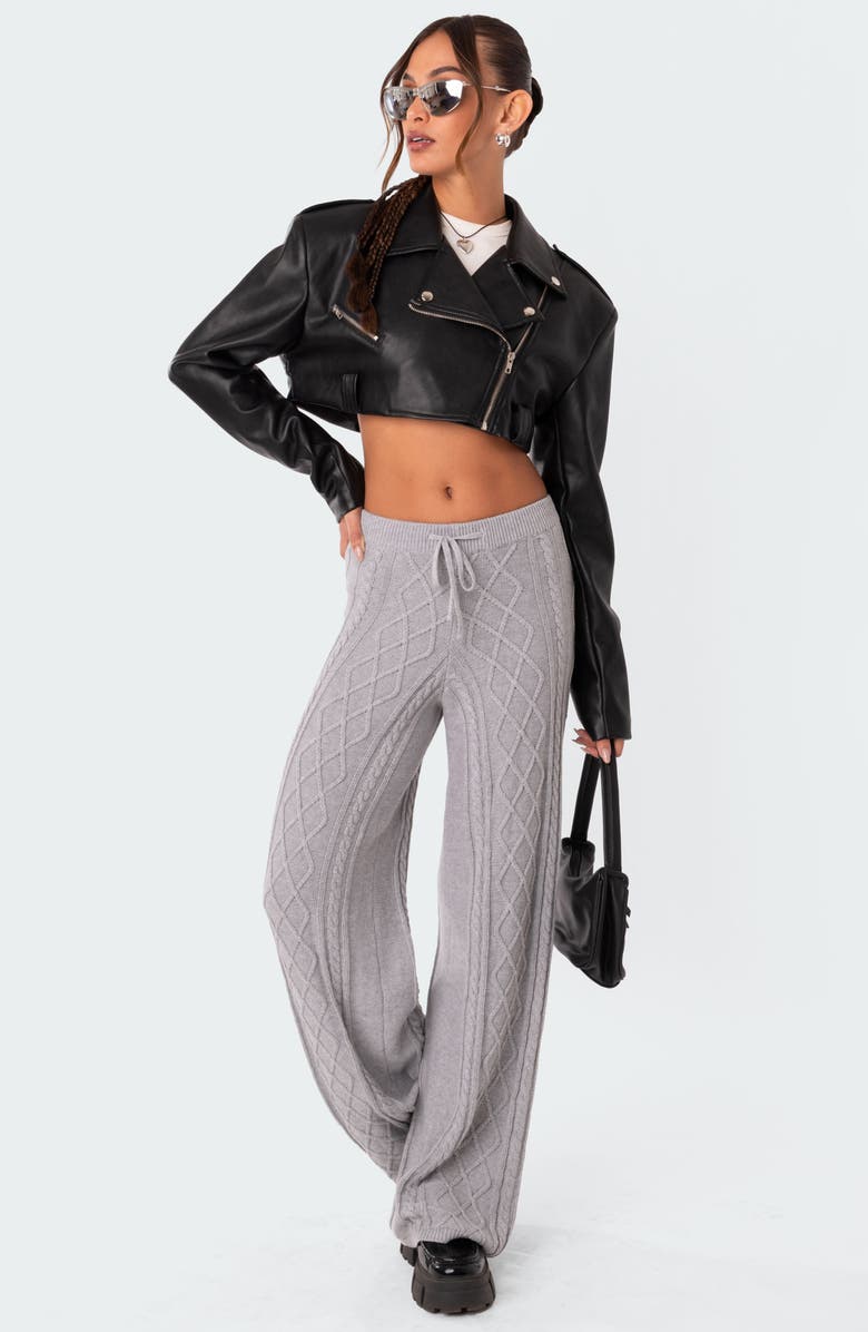 EDIKTED Kasey Cable Knit Cotton Pants, Alternate, color, Gray