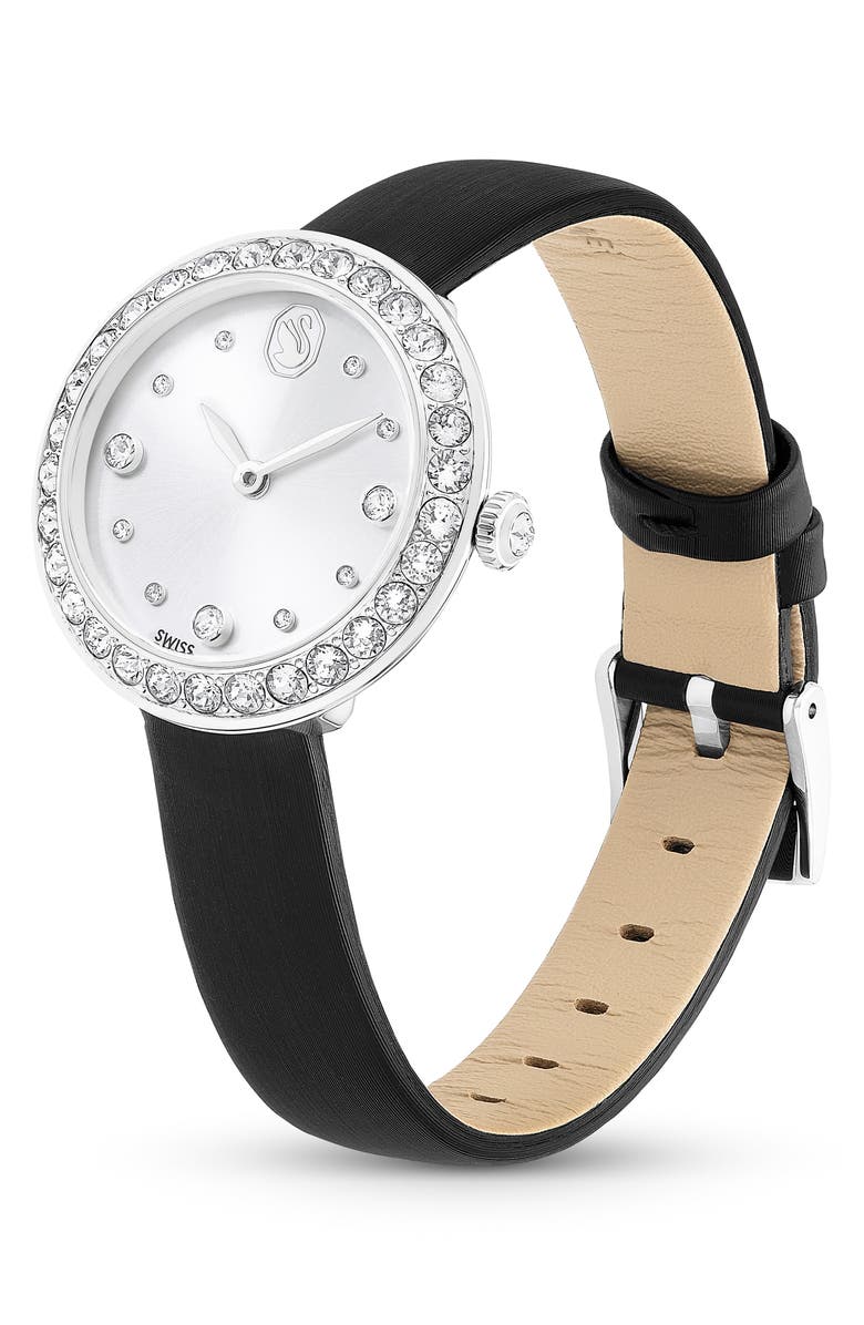 Swarovski Matrix Tennis Leather Strap Watch, 30mm, Alternate, color, Black