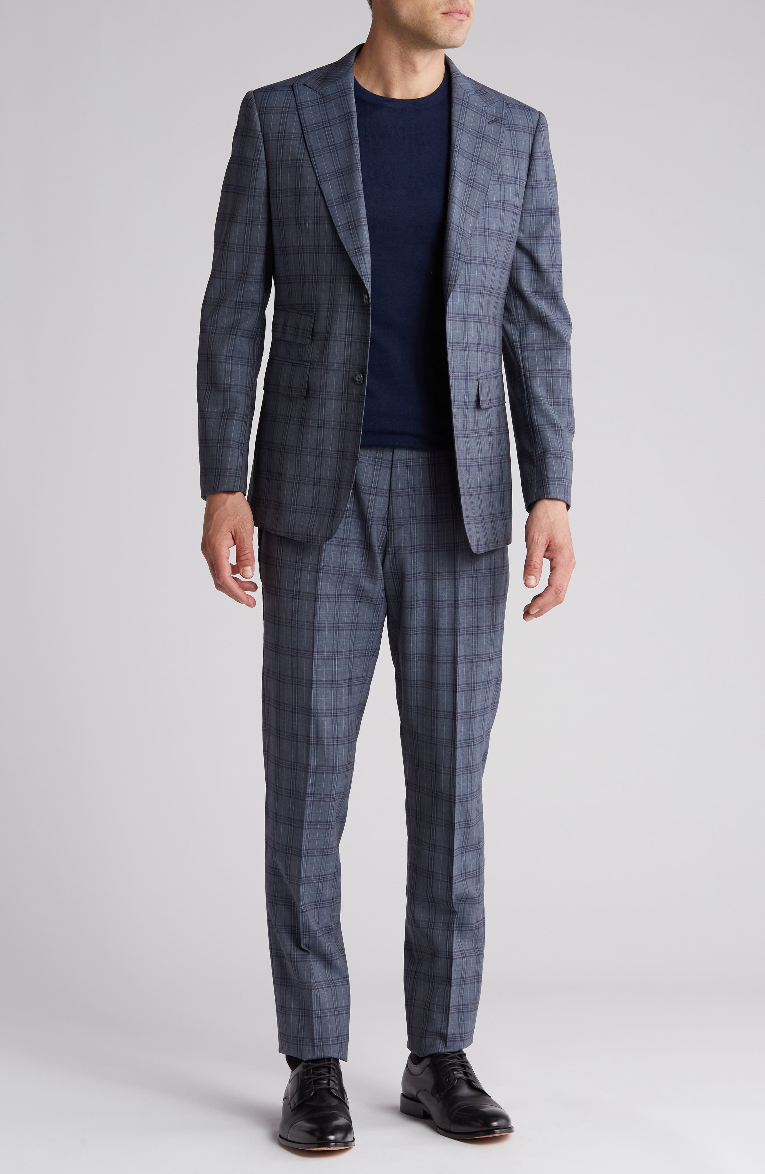 English Laundry Plaid Trim Fit Wool Blend Two-Piece Suit