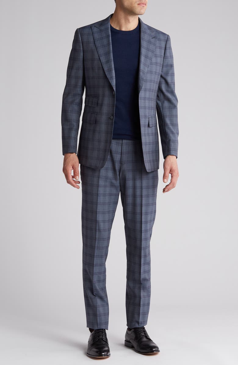 English Laundry Plaid Trim Fit Wool Blend Two-Piece Suit, Main, color, Gray