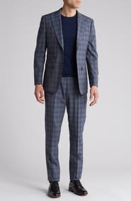 English Laundry Plaid Trim Fit Wool Blend Two-Piece Suit