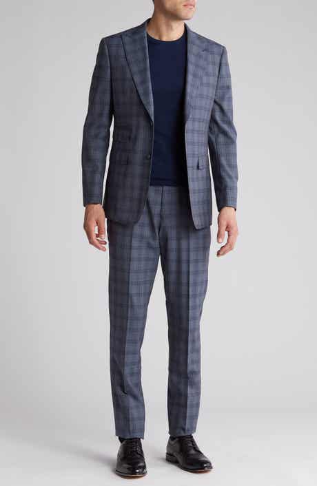 English Laundry Plaid Trim Fit Wool Blend Two-Piece Suit