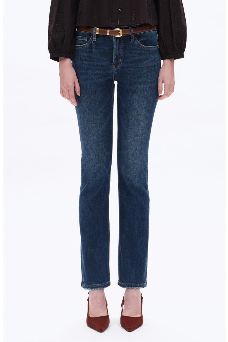 Mid Rise Slim Straight Leg Jeans, Main, color, DARK BLUE