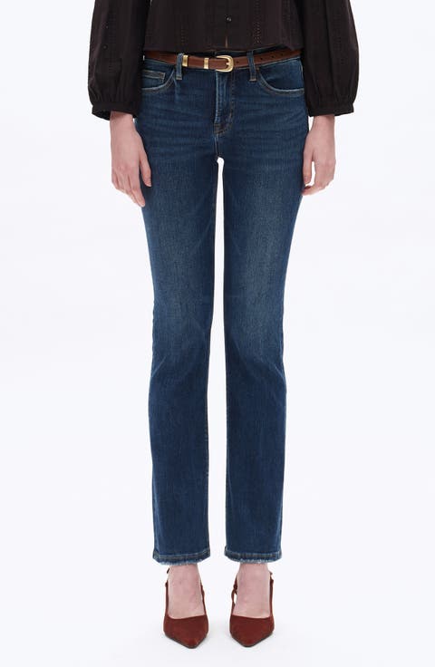 Mid Rise Slim Straight Leg Jeans