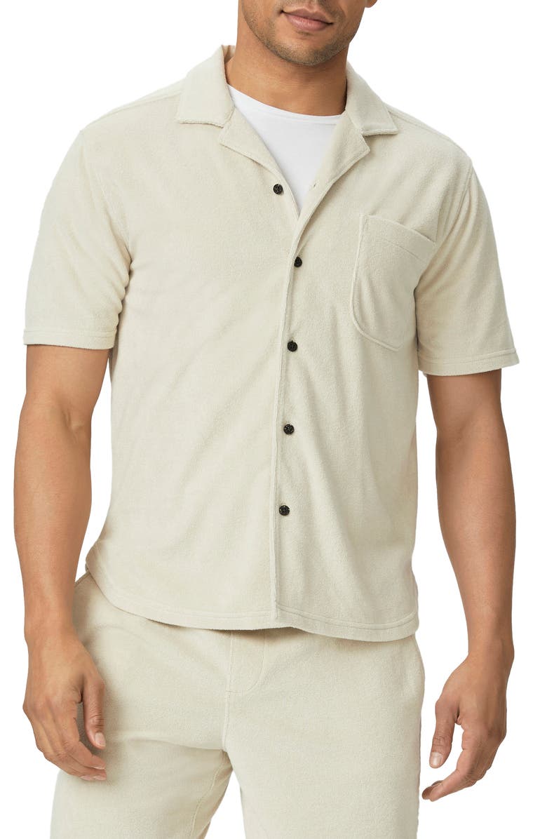 PAIGE Colvin Terry Cloth Camp Shirt, Main, color, Macadamia