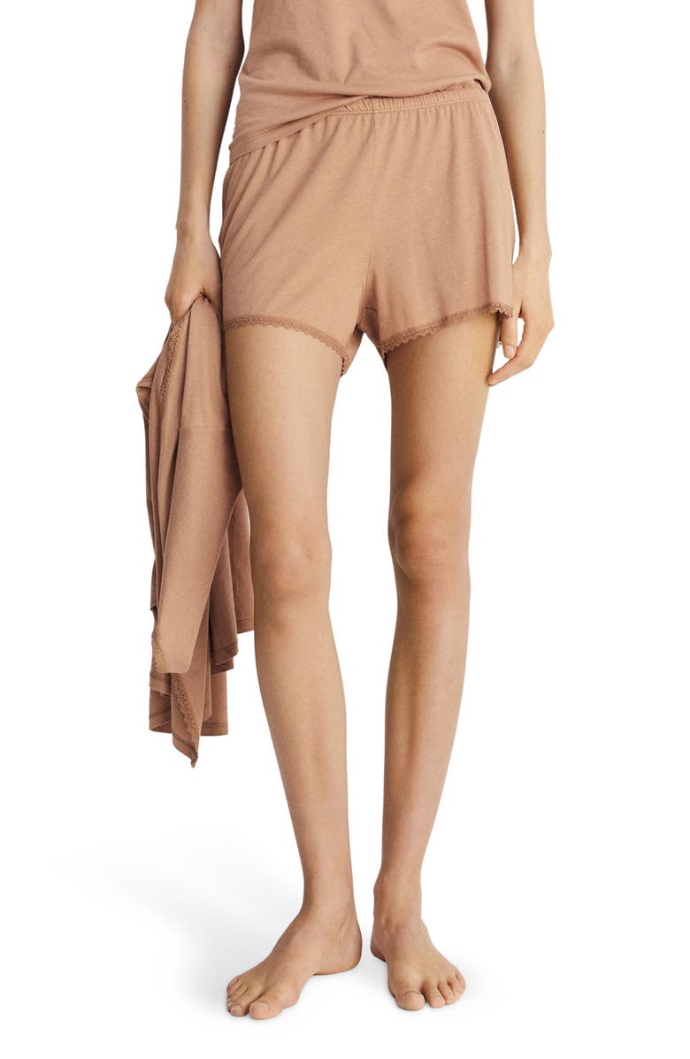 MANGO Lace Trim Cotton & Modal Pajama Shorts, Main, color, 
