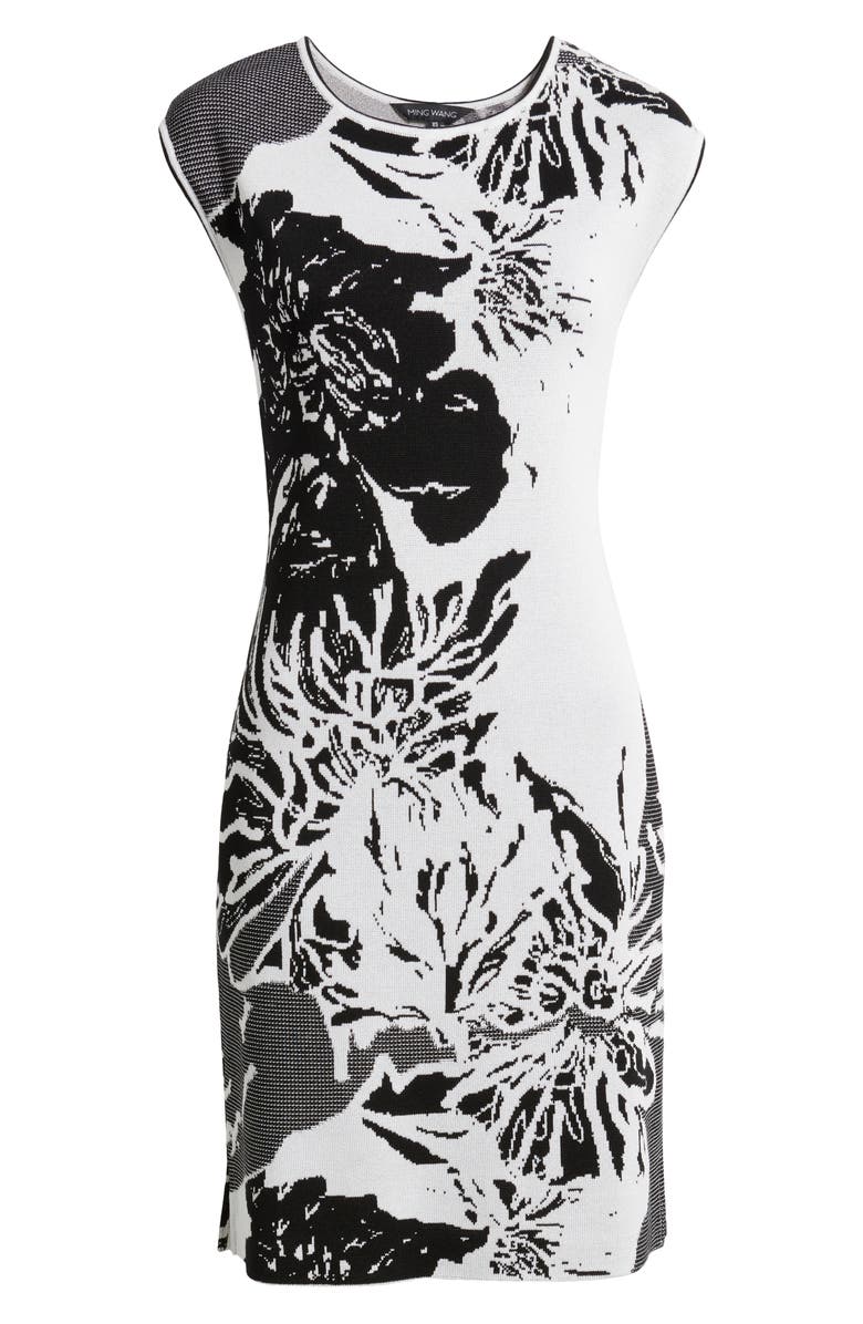 Ming Wang Floral Knit Sheath Dress, Alternate, color, 