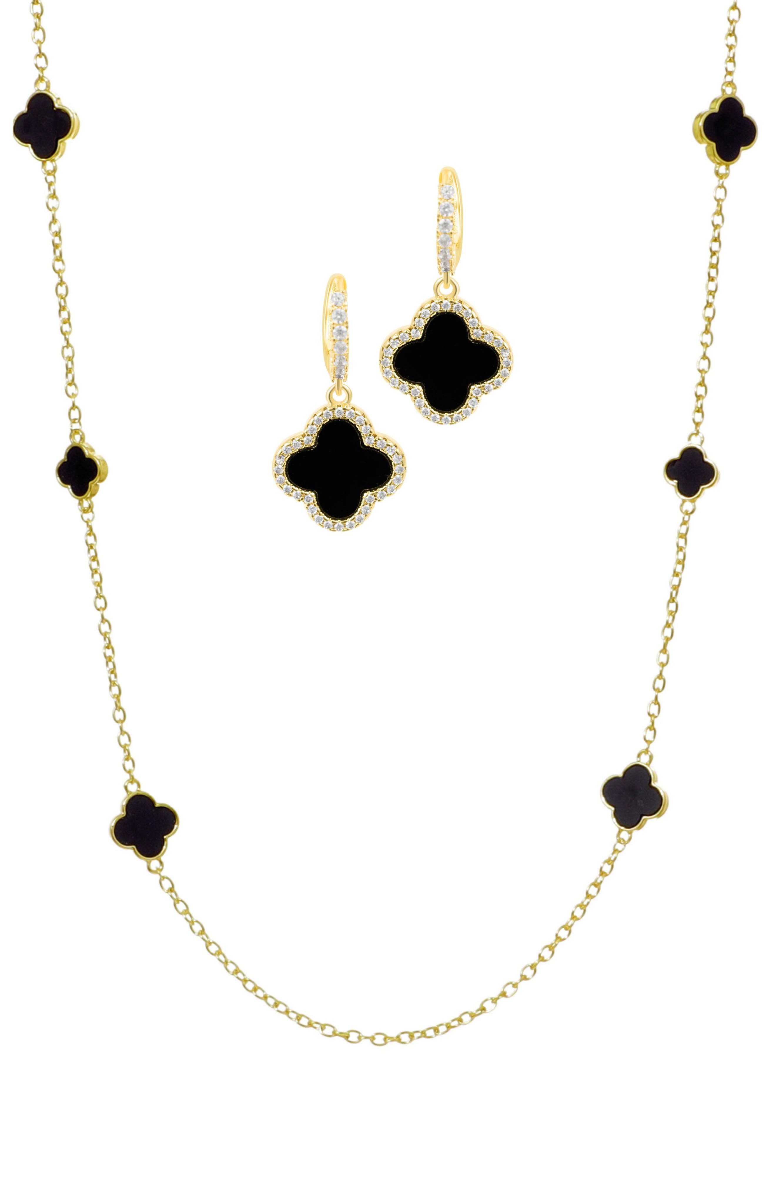 Adornia Clover Drop Earrings & Station Necklace Set
