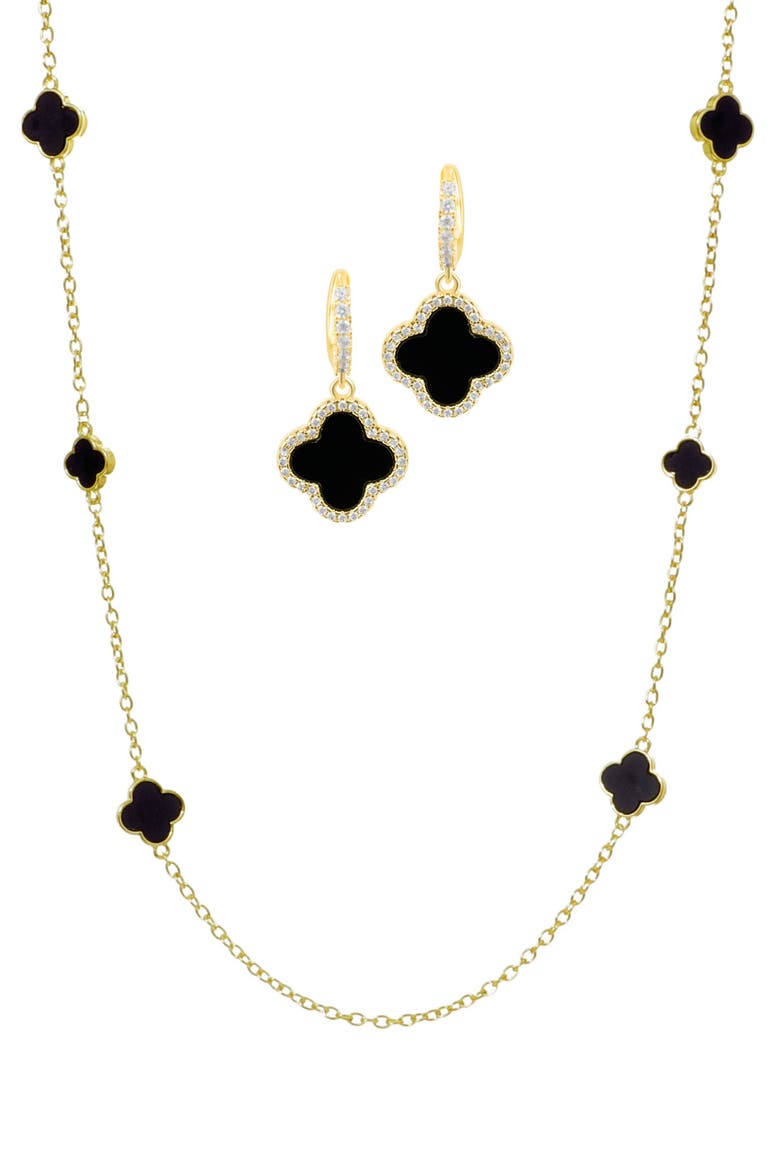 Clover Drop Earrings & Station Necklace Set, Main, color, GOLD