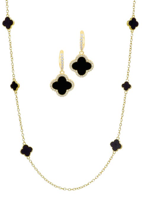 Clover Drop Earrings & Station Necklace Set