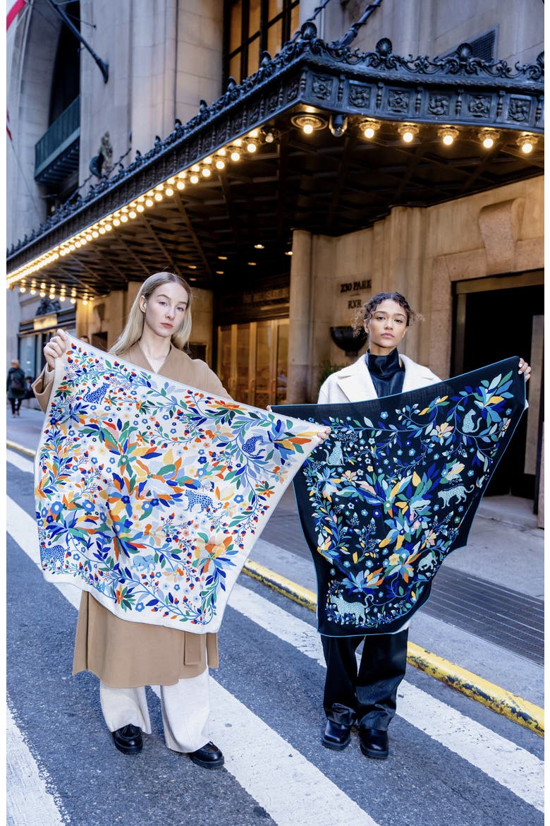 Double Sided Wool Silk Scarf Of Night Jungle Reverie, Alternate, color, Black