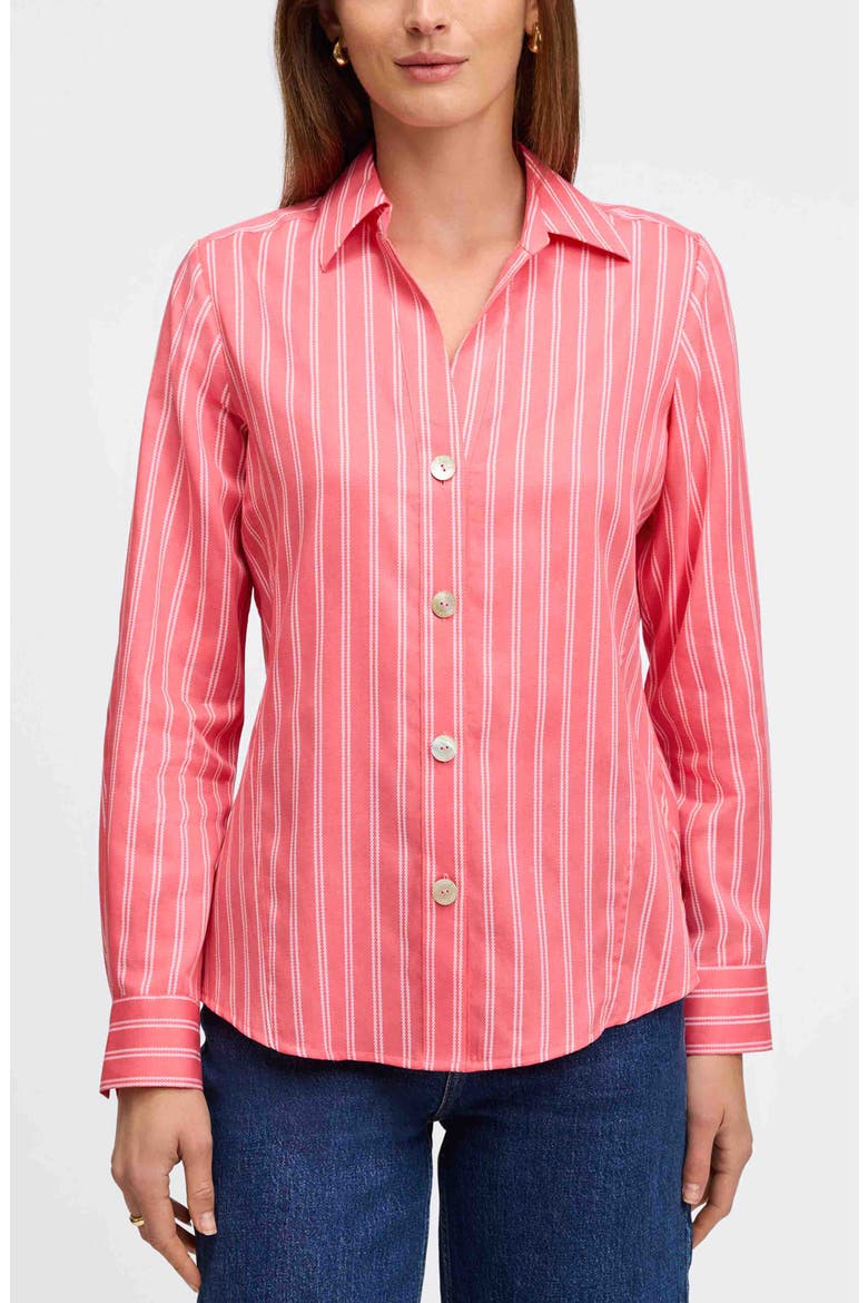 Paityn Stripe Cotton Button-Up Shirt, Main, color, SUNKISSED CORAL/ WHITE