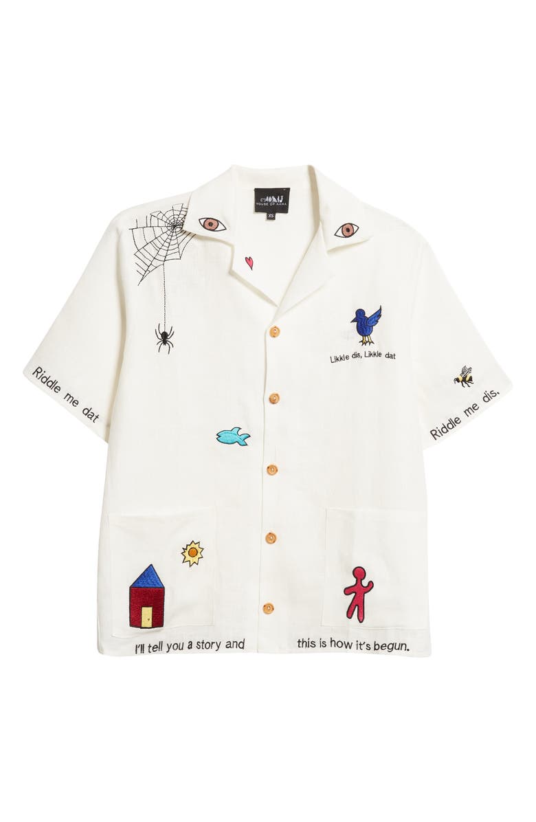 HOUSE OF AAMA Maroon Day Embroidered Linen Camp Shirt, Alternate, color, 