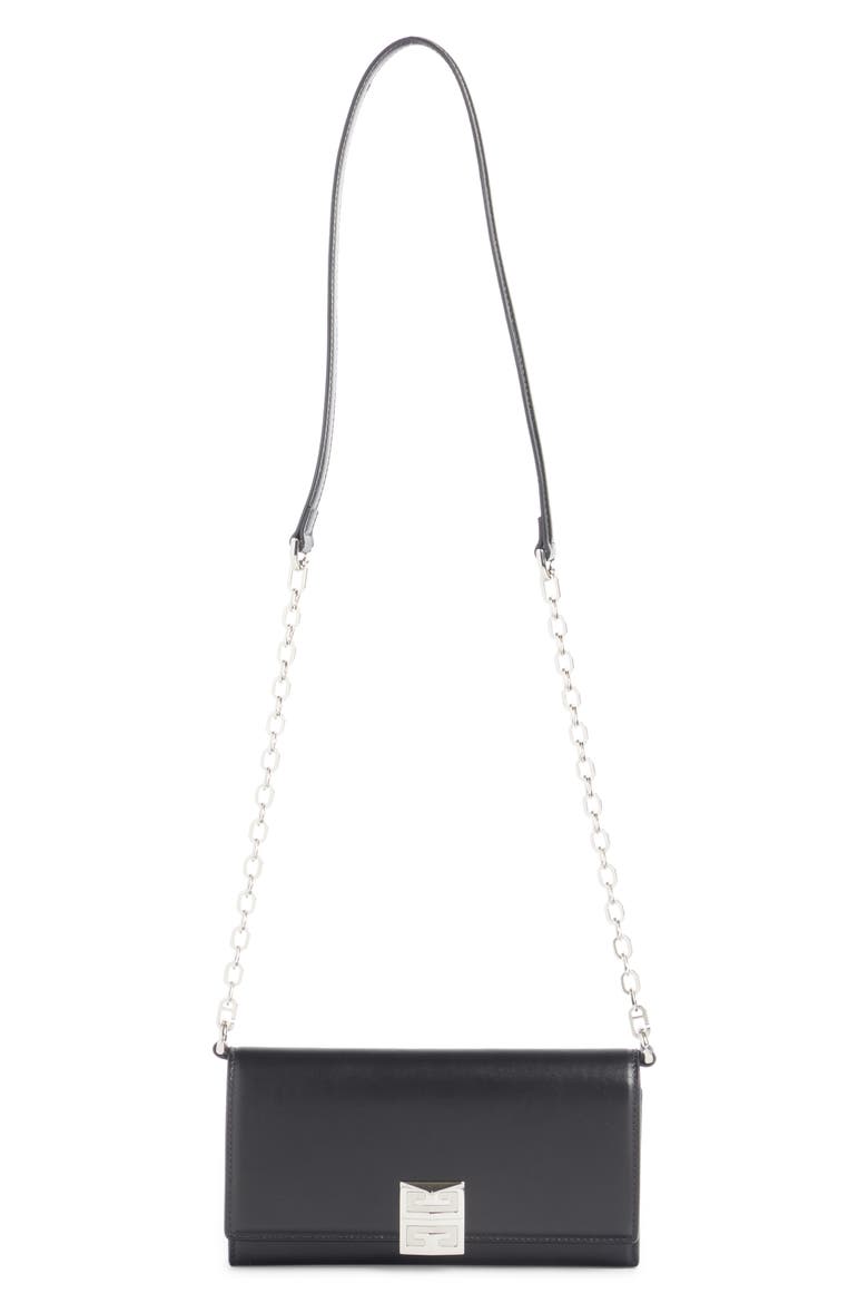 4G Calfskin Leather Wallet on a Chain, Main, color, BLACK