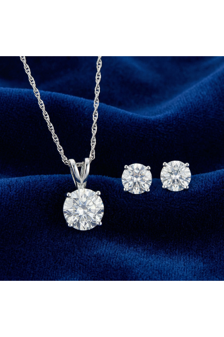 1/2Ct TW Diamond Solitaire Necklace Studs Set 14K Gold Lab Grown, Alternate, color, White Gold