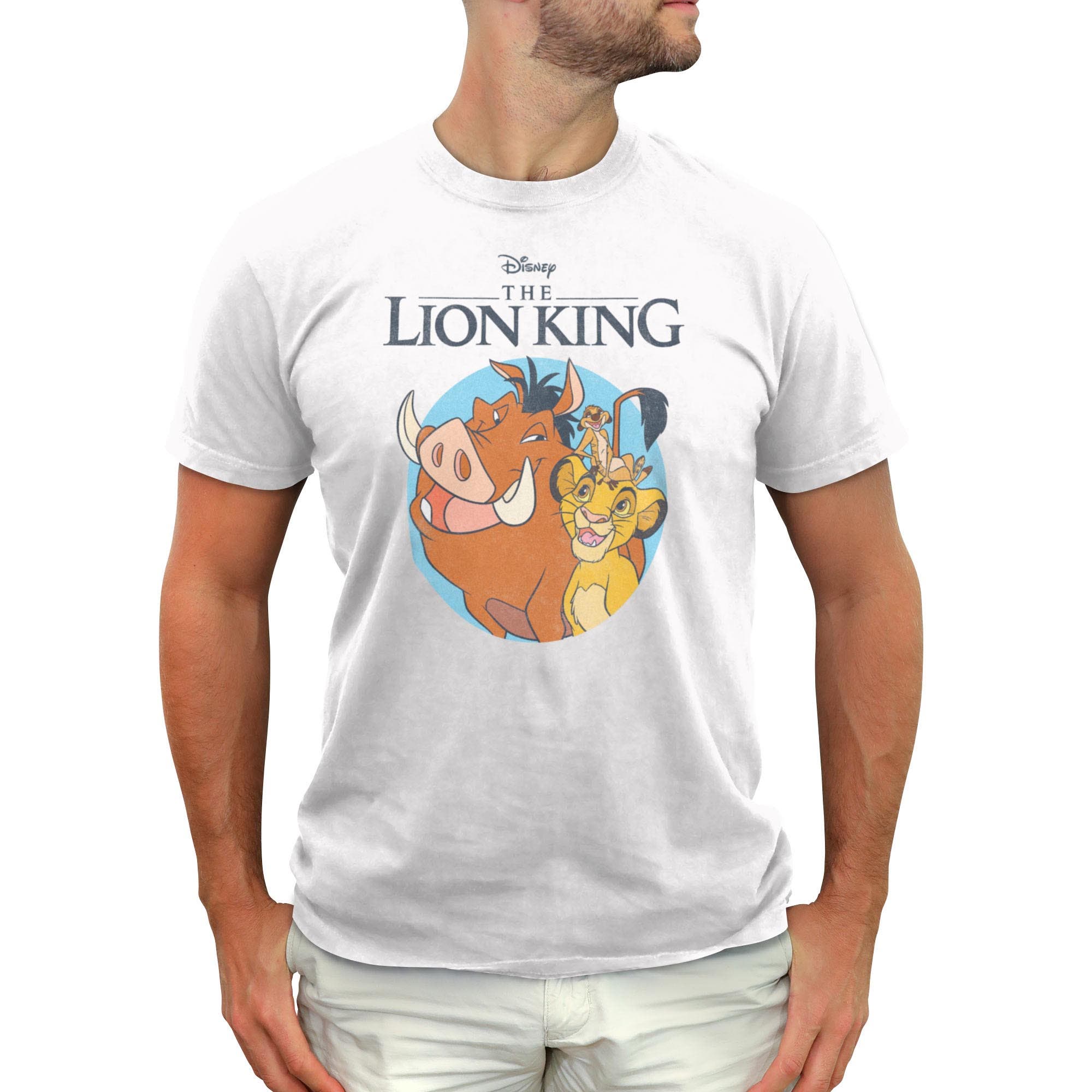 Men's Lion King Distressed Friends Badge  Graphic T-Shirt in White 