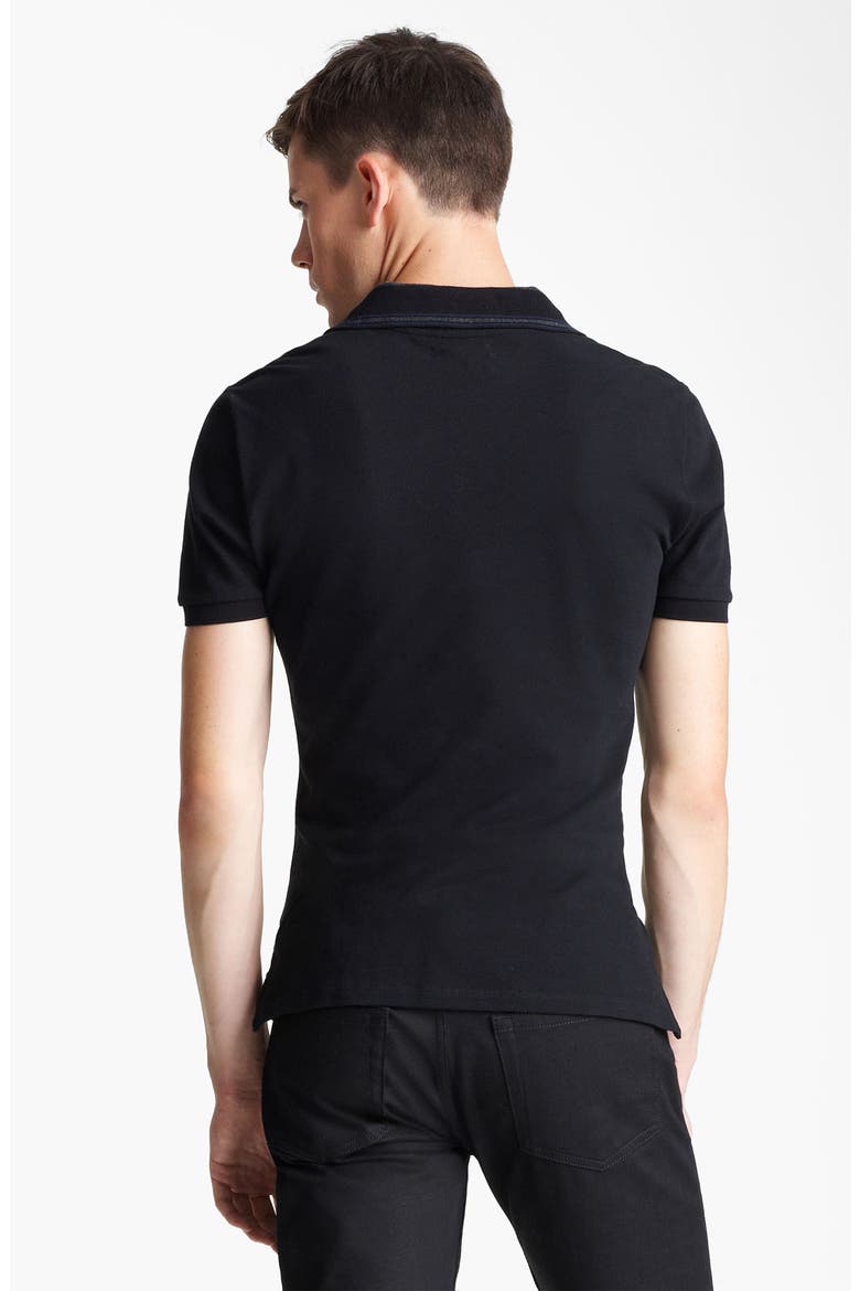 London 'Adler' Check Placket Cotton Polo, Alternate, color, BLACK