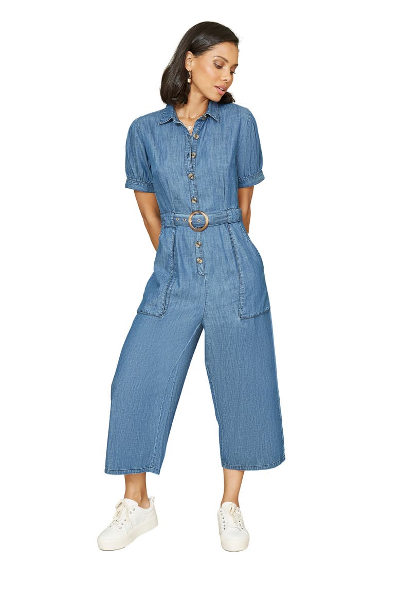 Cotton Chambray Button Up Jumpsuit, Main, color, Blue
