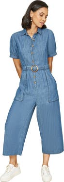 Yumi Cotton Chambray Button Up Jumpsuit