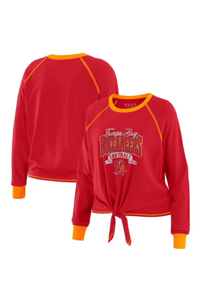Women's WEAR by Erin Andrews Red/Orange Tampa Bay Buccaneers Plus Size Tie-Front Long Sleeve Top, Main, color, Red