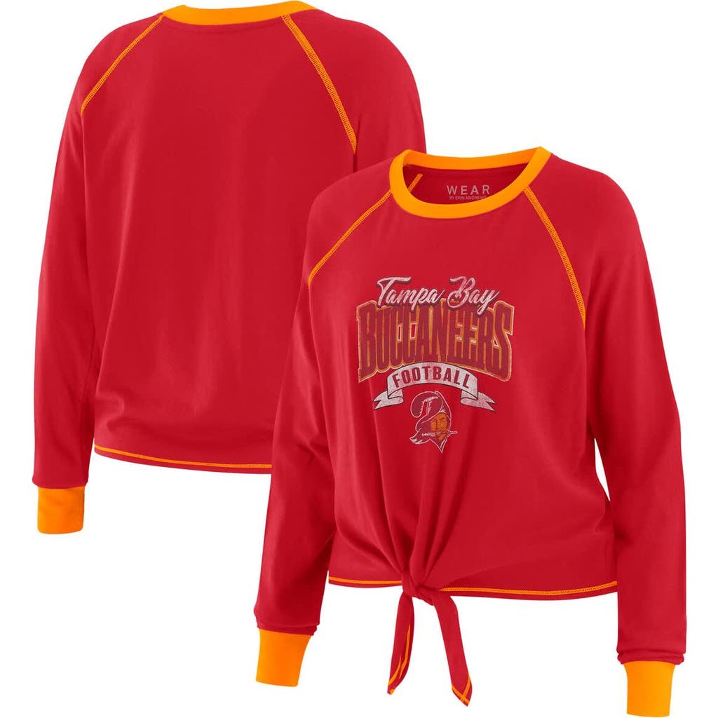 Wear By Erin Andrews Red/orange Tampa Bay Buccaneers Plus Size Tie-front Long Sleeve Top In Red