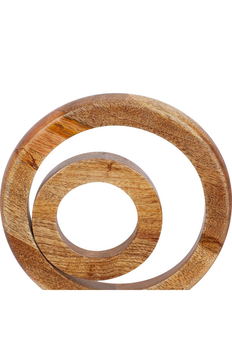 Brown Mango Wood Circle Geometric Sculpture with Marble Stand, Alternate, color, BROWN