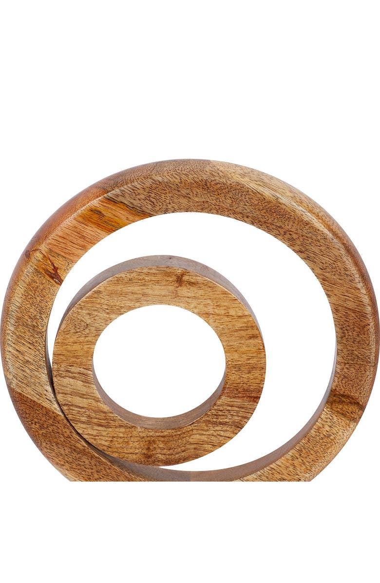 WILLOW ROW Brown Mango Wood Circle Geometric Sculpture with Marble Stand, Alternate, color, 