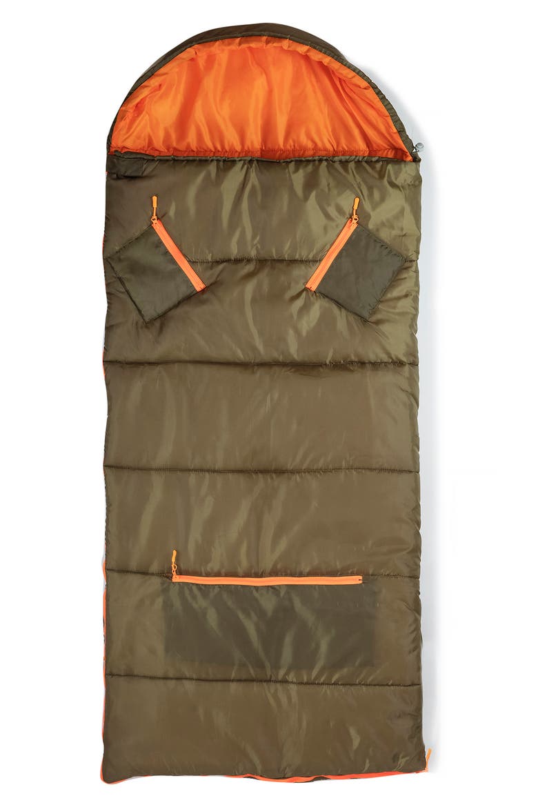 Kids' Sleep-n-Pack Water Repellent Sleeping Bag Backpack, Alternate, color, OLIVE/ BRIGHT ORANGE