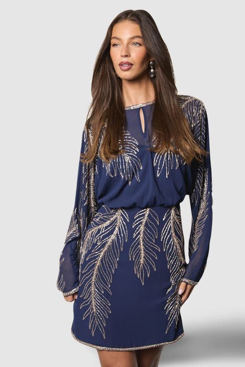 Feather Embellished Mini Dress