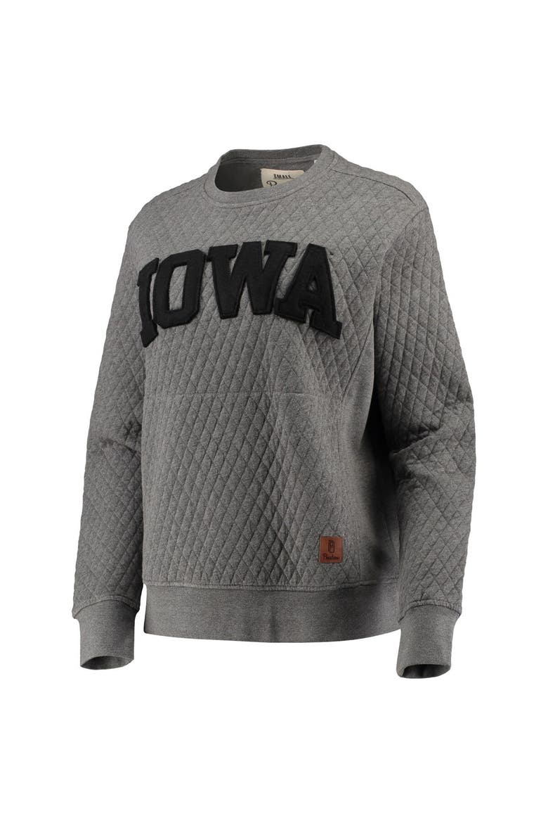 Women's Pressbox Heather Charcoal Iowa Hawkeyes Moose Quilted Pullover Sweatshirt, Alternate, color, Heather Gray