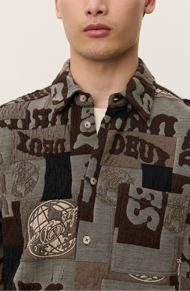 Les Deux Kaleb Patchwork Jacquard Overshirt, Alternate, color, Mountain Grey Brown