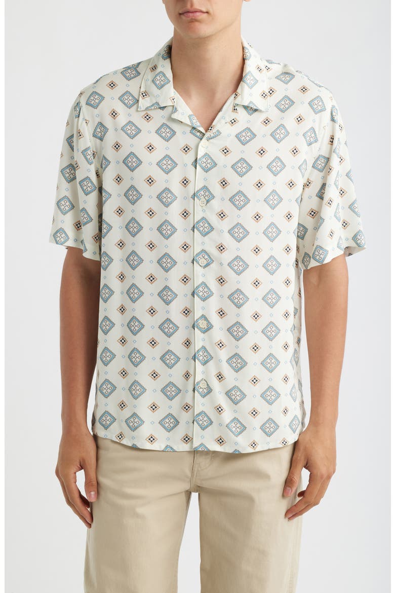 Didcot Ornate Tile Print Camp Shirt, Main, color, ECRU / MULTI