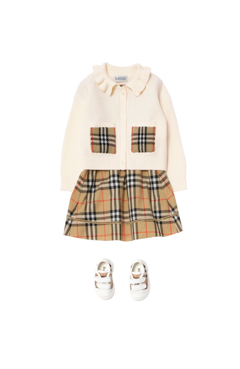 Burberry Girls' Check Pocket Cotton Wool Cardigan, Alternate, color, Ivory White
