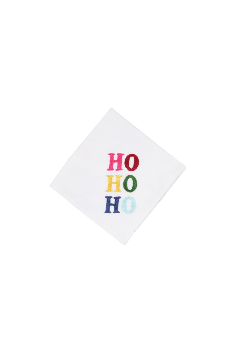 Rainbow "HO HO HO" 100% Cotton Christmas Set of 4 Cloth Napkins, Main, color, White