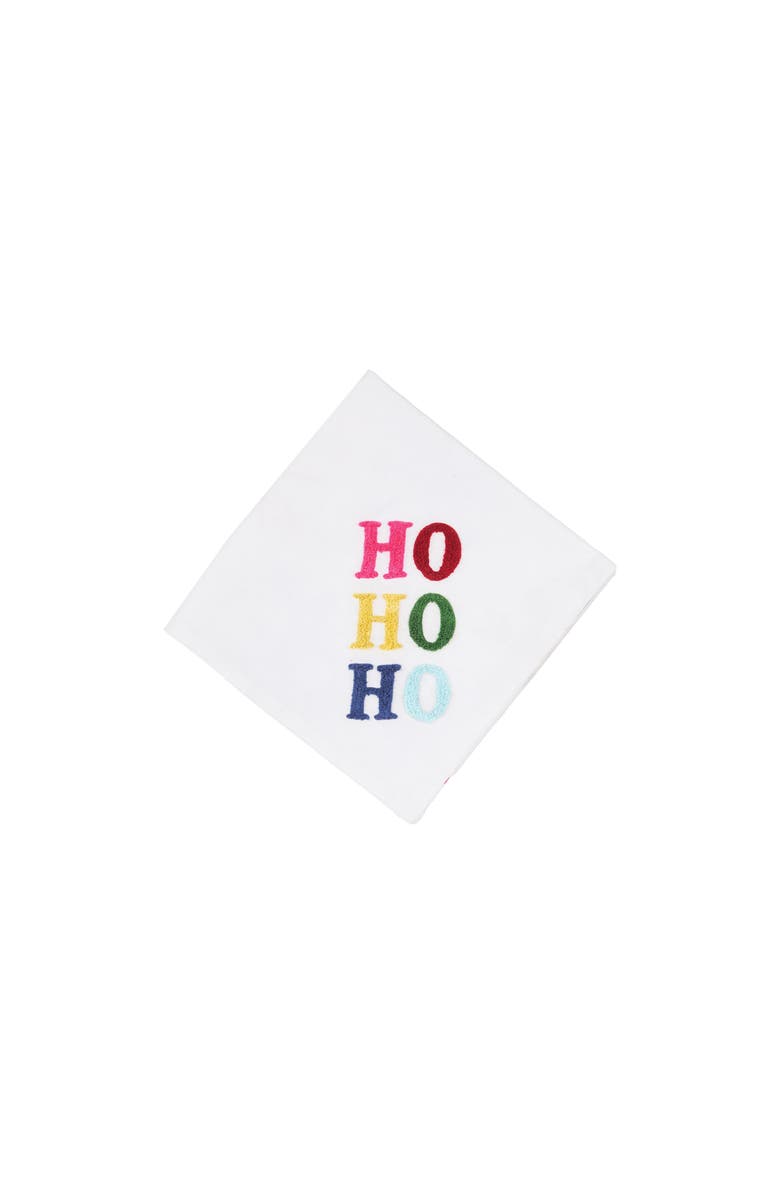 carol & frank Rainbow "HO HO HO" 100% Cotton Christmas Set of 4 Cloth Napkins, Main, color, White