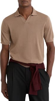 Reiss Duchie Johnny Collar Short Sleeve Wool Polo Sweater