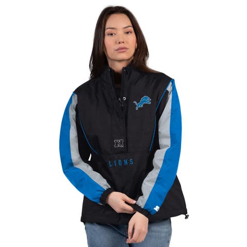 Women
s Starter Black/Blue Detroit Lions Thursday Night Gridiron Half-Zip Jacket