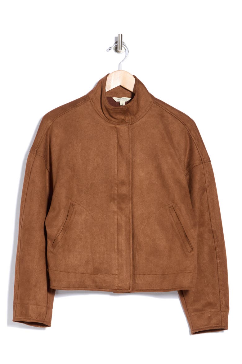 Faux Suede Full Zip Jacket, Alternate, color, SADDLE
