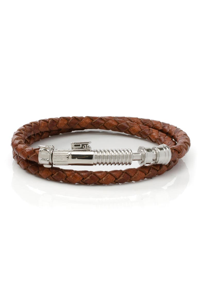 Star Wars™ Obi Wan Kenobi Braided Leather Lightsaber Bracelet, Main, color, BROWN