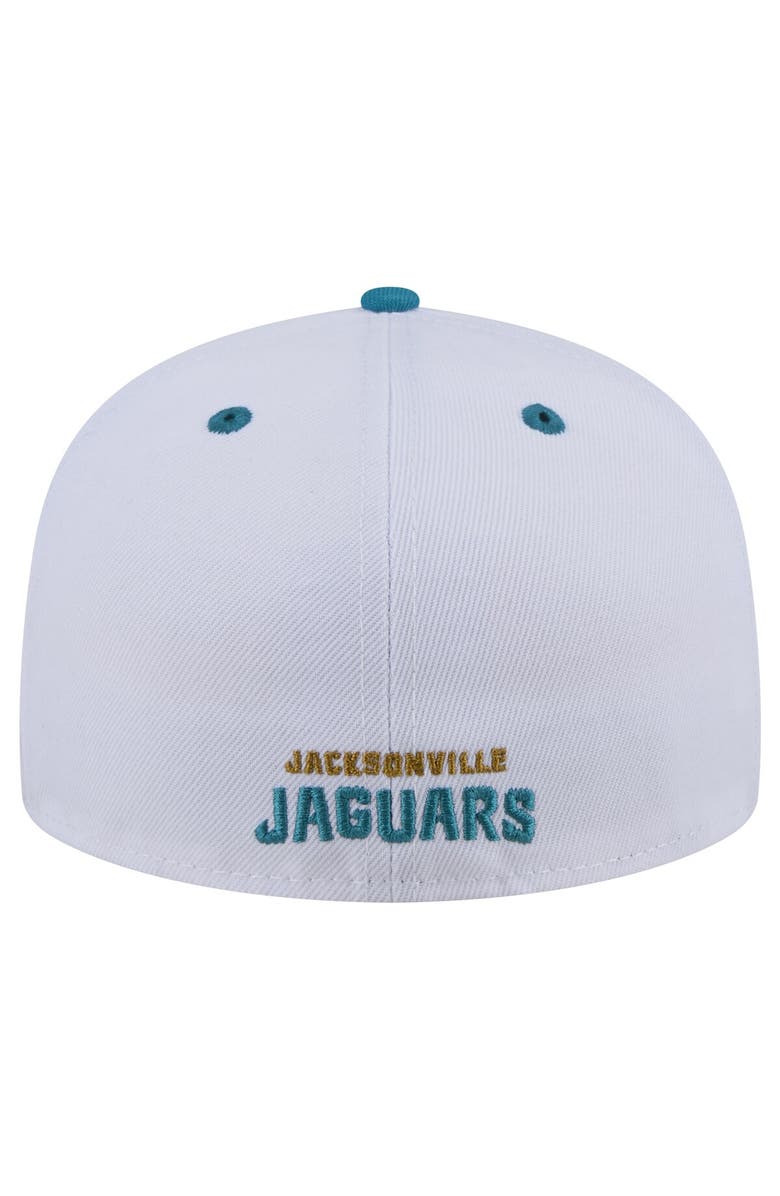 New Era Men's New Era  White/Teal Jacksonville Jaguars Throwback Logo Flipside Two-Tone 59FIFTY Fitted Hat, Alternate, color, 