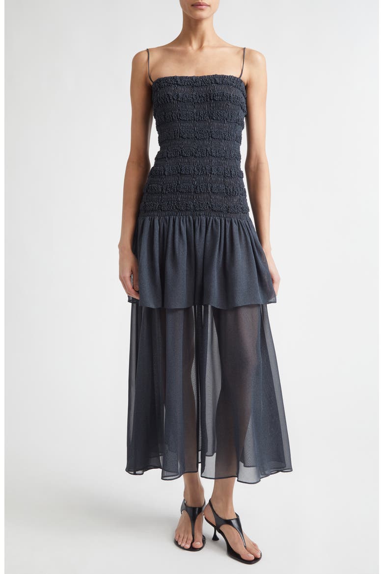 Michal Smocked Midi Dress, Main, color, DARK NAVY