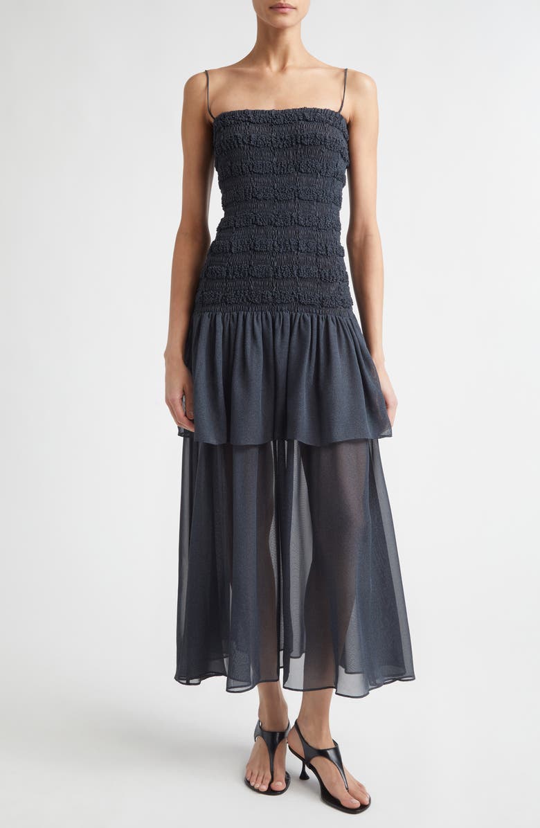 Proenza Schouler Michal Smocked Midi Dress, Main, color, Dark Navy