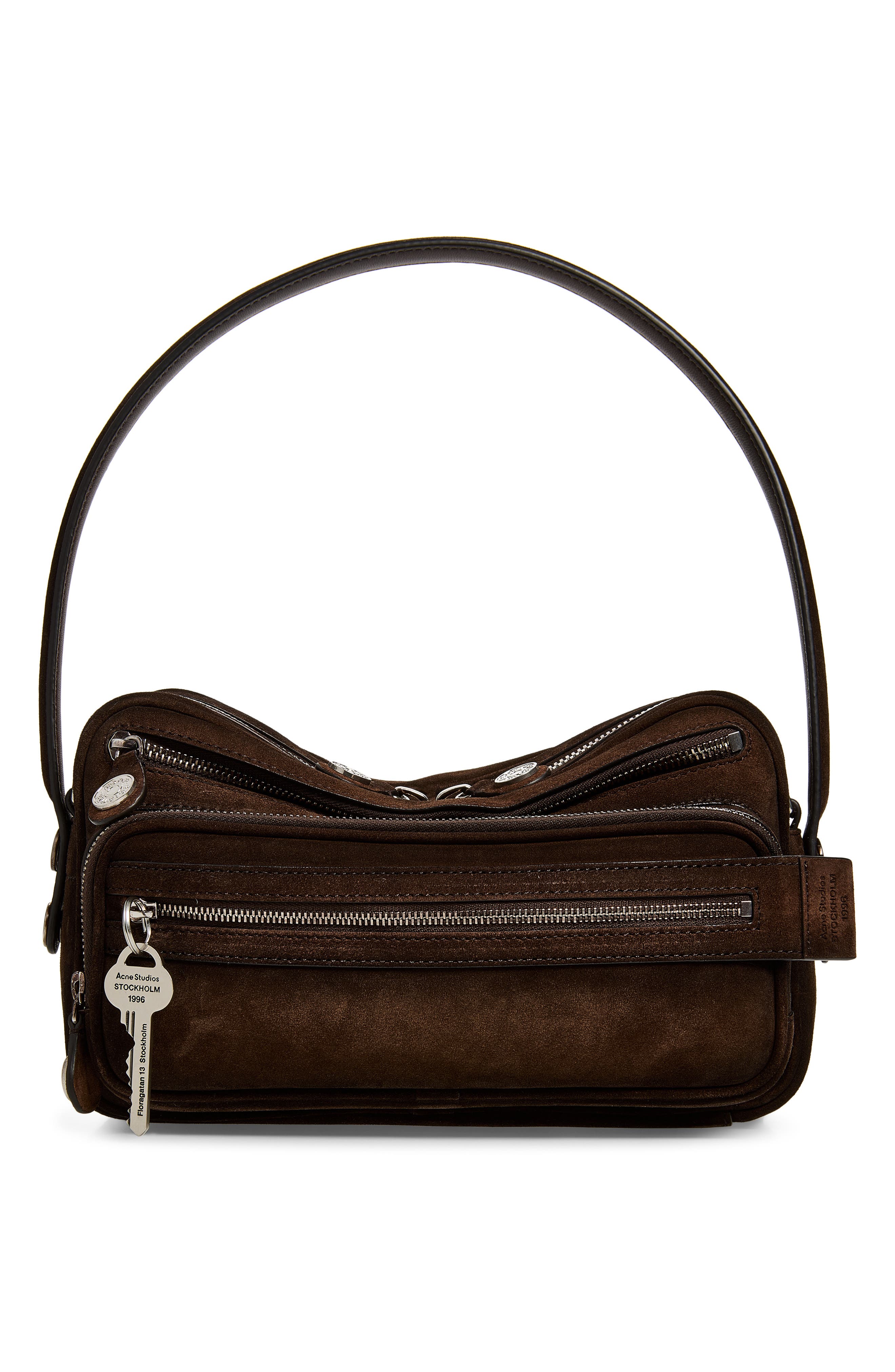 Camero Party Suede Shoulder Bag, Main, color, DARK BROWN