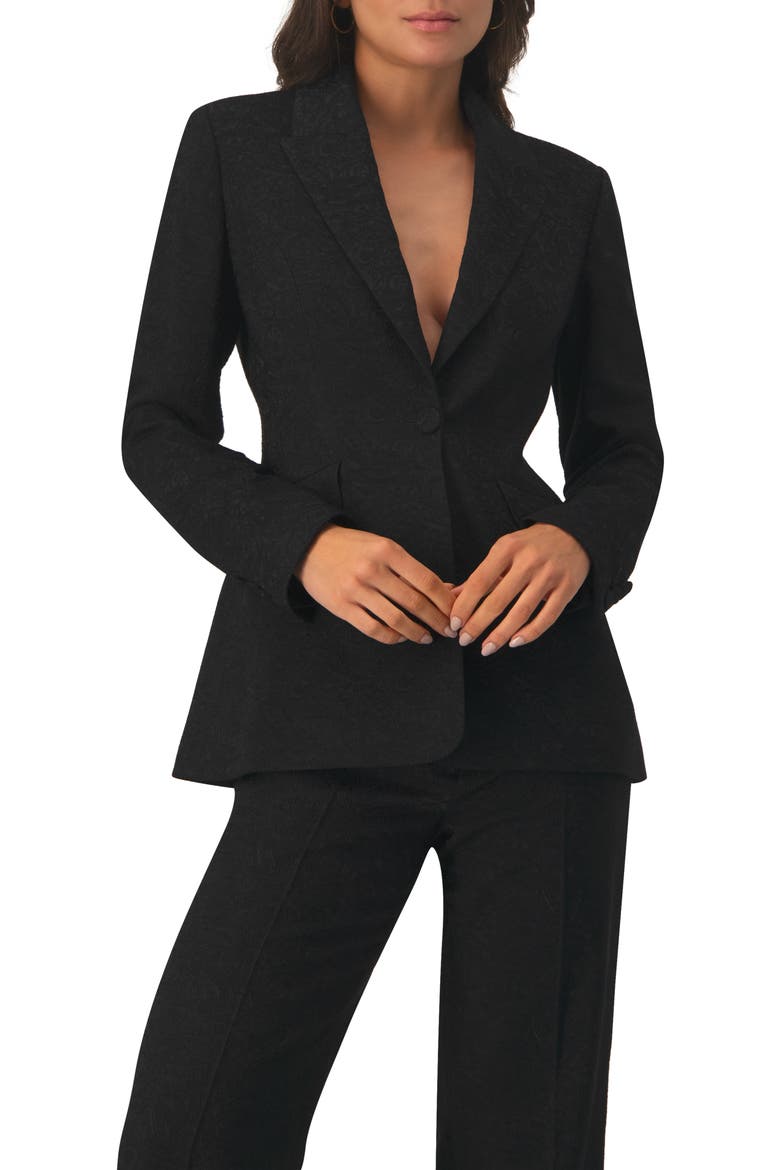Blazer with Pockets and Floral Accessory, Main, color, Black