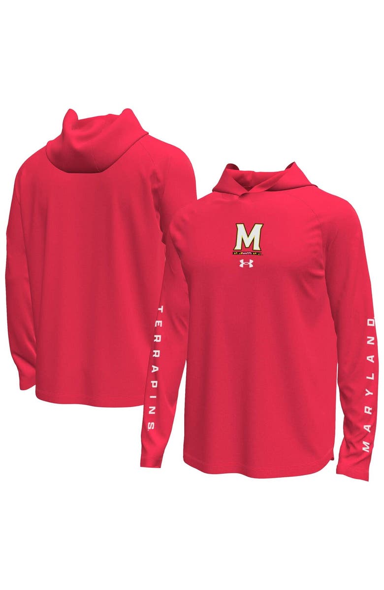 Under Armour Men's Under Armour Red Maryland Terrapins Tech Stretch Long-Sleeve Hooded T-Shirt, Main, color, Red